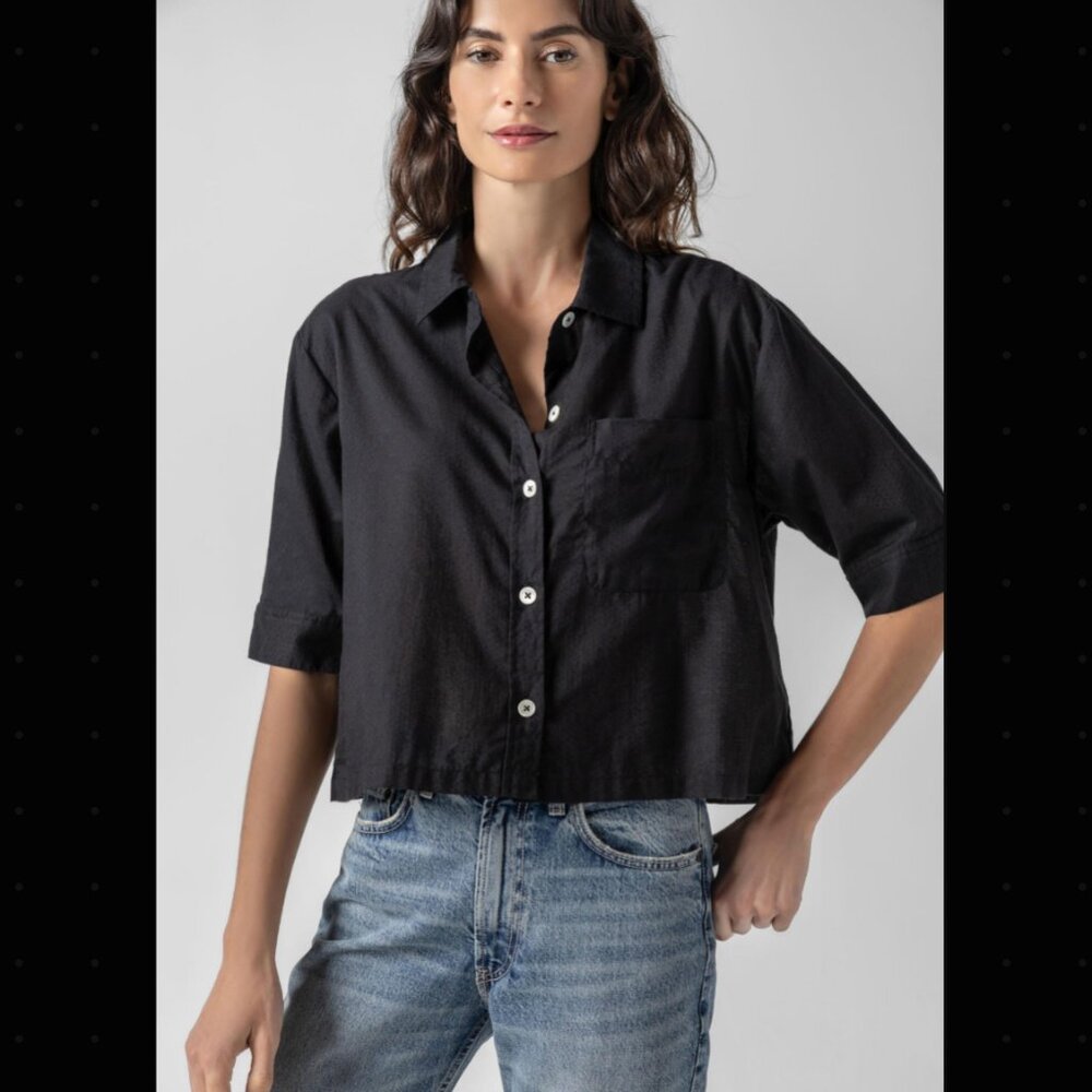 Lilla P Black Easy Sleeve Button Down short sleeve shirt